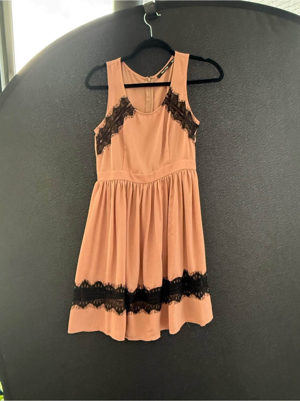 Doe & Rae Blush Pink Sleeveless Dress with Black Lace Trim